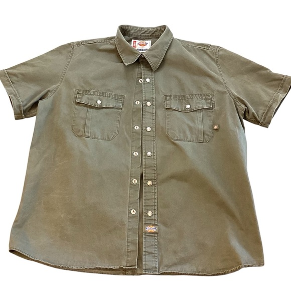Dickies R12634 Drab Green Snap Heavy Duty Work Shirt Large 100% Cotton, Greaser - Picture 7 of 14